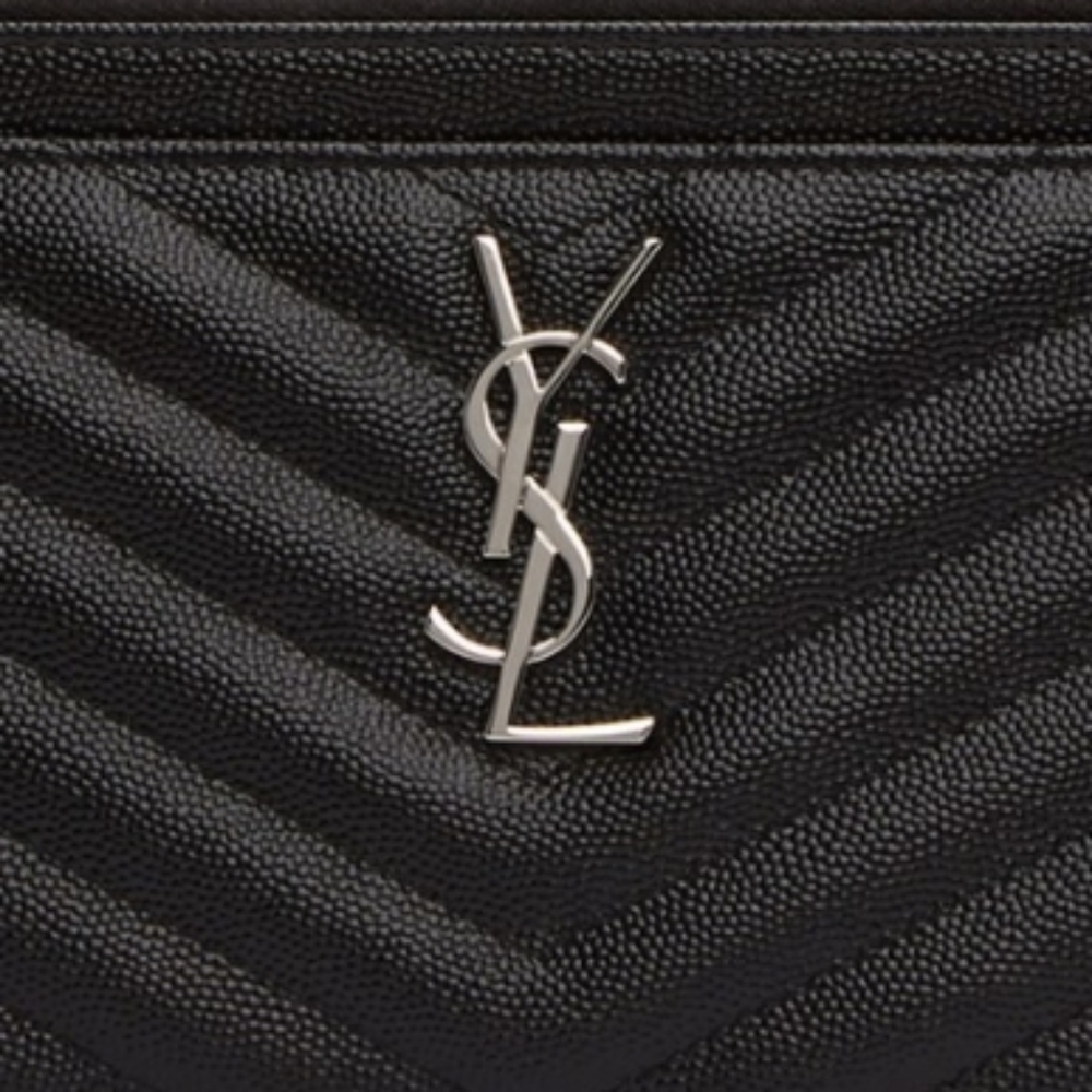 BRAND NEW! YSL CASSANDRE SAINT LAURENT MATELASSÉ ZIPPED POUCH IN GRAIN DE POUDRE - Picture 7 of 16